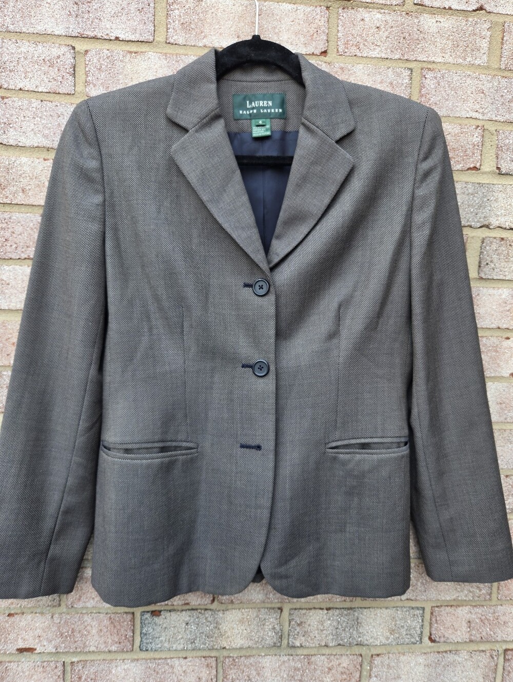 Lauren Ralph Lauren 100% Wool Grey Textured Womans Blazer Jacket Size 4